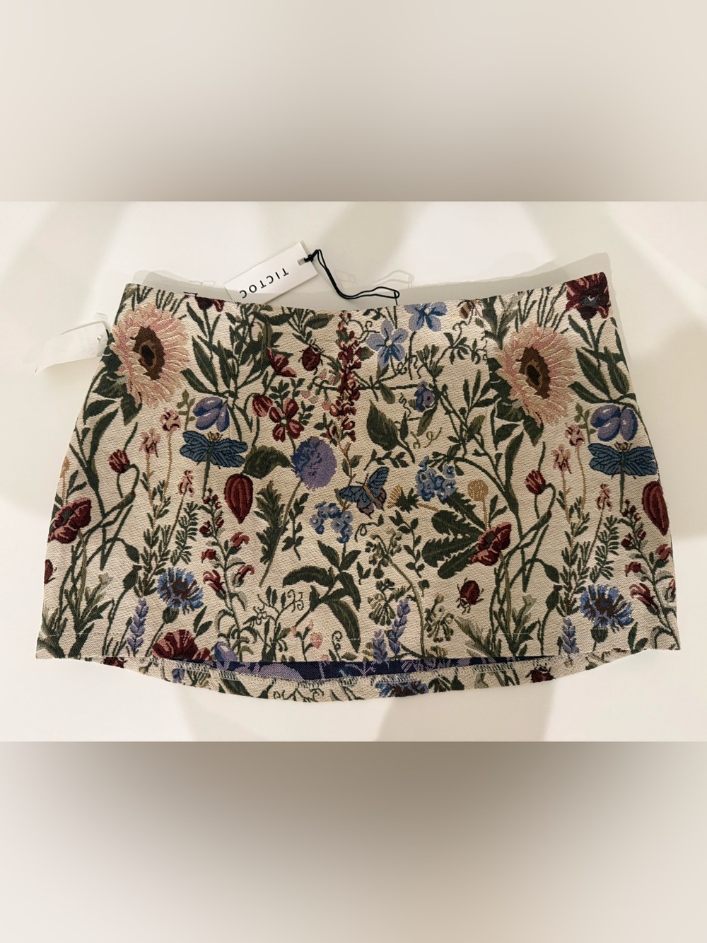 Beige Floral Embroidered Mini Skirt / Skort